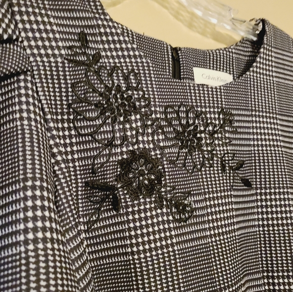 Calvin Klein Black & White Plaid Sheath Dress with Embroidery - Picture 4 of 14